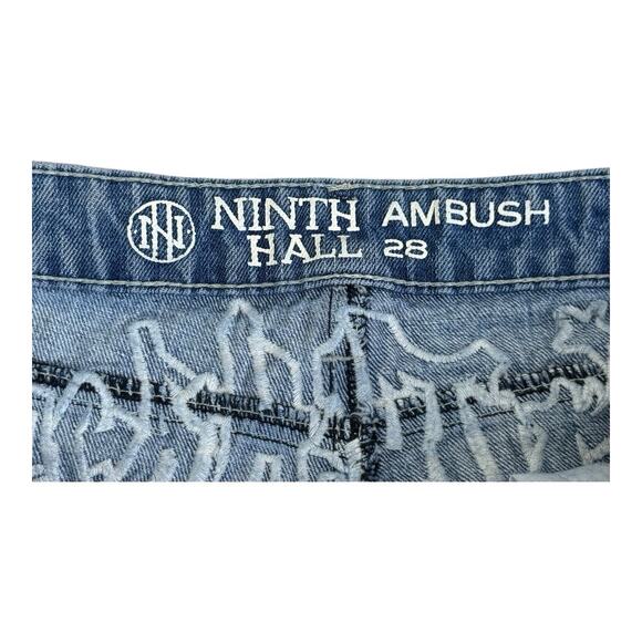 Ninth Hall Ambush Y2K Baggy Embroidered Jaguar Winged Skull Light Denim Jeans 28 - Picture 13 of 16